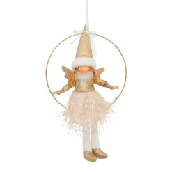 Ange de Noël lumineux à piles (H32 cm) Fée clair de lune dorée
