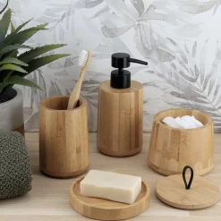 Boite à coton ronde en bambou (D11 cm) Hawaï Naturel