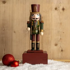 Boîte à musique (H30 cm) Casse noisette Timothé la royauté Vert et bordeaux