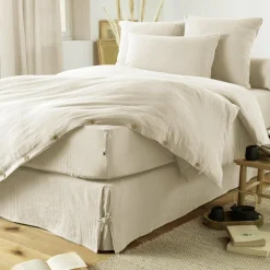 Cache-sommier Gaze de coton (140 x 190 cm) Gaïa Beige pampa