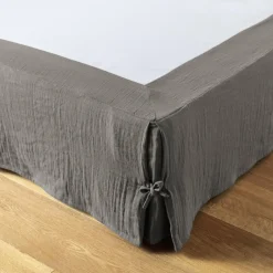 Cache-sommier Gaze de coton (180 x 200 cm) Gaïa Gris granit