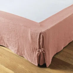Cache-sommier Gaze de coton (90 x 190 cm) Gaïa Rose pêche