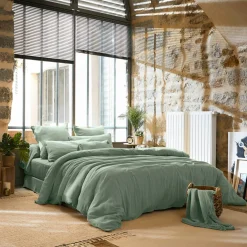 Cache-sommier Gaze de coton (90 x 190 cm) Gaïa Vert eucalyptus