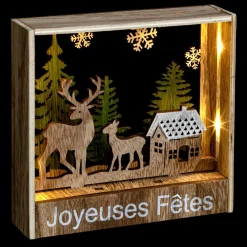 Cadre en bois lumineux à piles (H16 cm) Rennes Blanc chaud