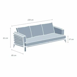 Canapé de jardin en aluminium 3 places Monte Carlo Blanc et beige