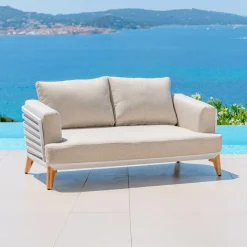 Canapé de jardin en aluminium 2 places Monte Carlo Blanc et taupe