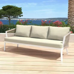 Canapé de jardin en aluminium 3 places Amalfi Blanc et beige