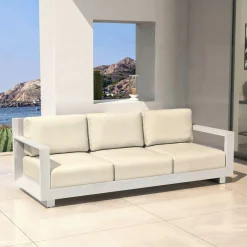 Canapé de jardin en aluminium 3 places Elba Blanc et beige