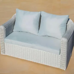 Canapé de jardin en résine tressée 2 places Calvi Blanc et gris clair