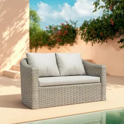 Canapé de jardin en résine tressée 2 places Calvi Gris clair
