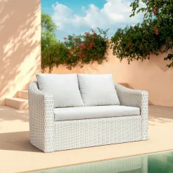 Canapé de jardin en résine tressée 2 places Calvi Blanc