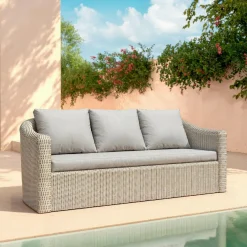 Canapé de jardin en résine tressée 3 places Calvi Gris clair