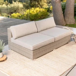 Chauffeuse de jardin en résine tressée 2 places Palma Gris et taupe