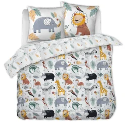 Couette imprimée enfant coton et deux taies d'oreiller (240 x 220 cm) Savane Multicolore