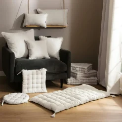 Coussin carré coton (45 x 45 cm) Pixel franges Beige