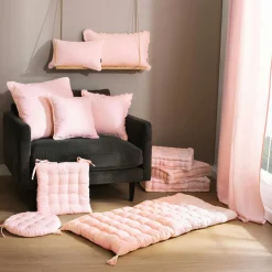 Coussin carré coton (60 x 60 cm) Pixel Rose poudré