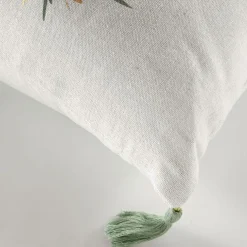 Coussin carré coton pompons (45 x 45 cm) Papeete Vert sauge