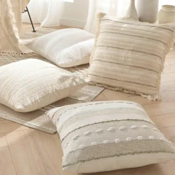 Coussin carré coton tissé (60 x 60 cm) Atlas Beige