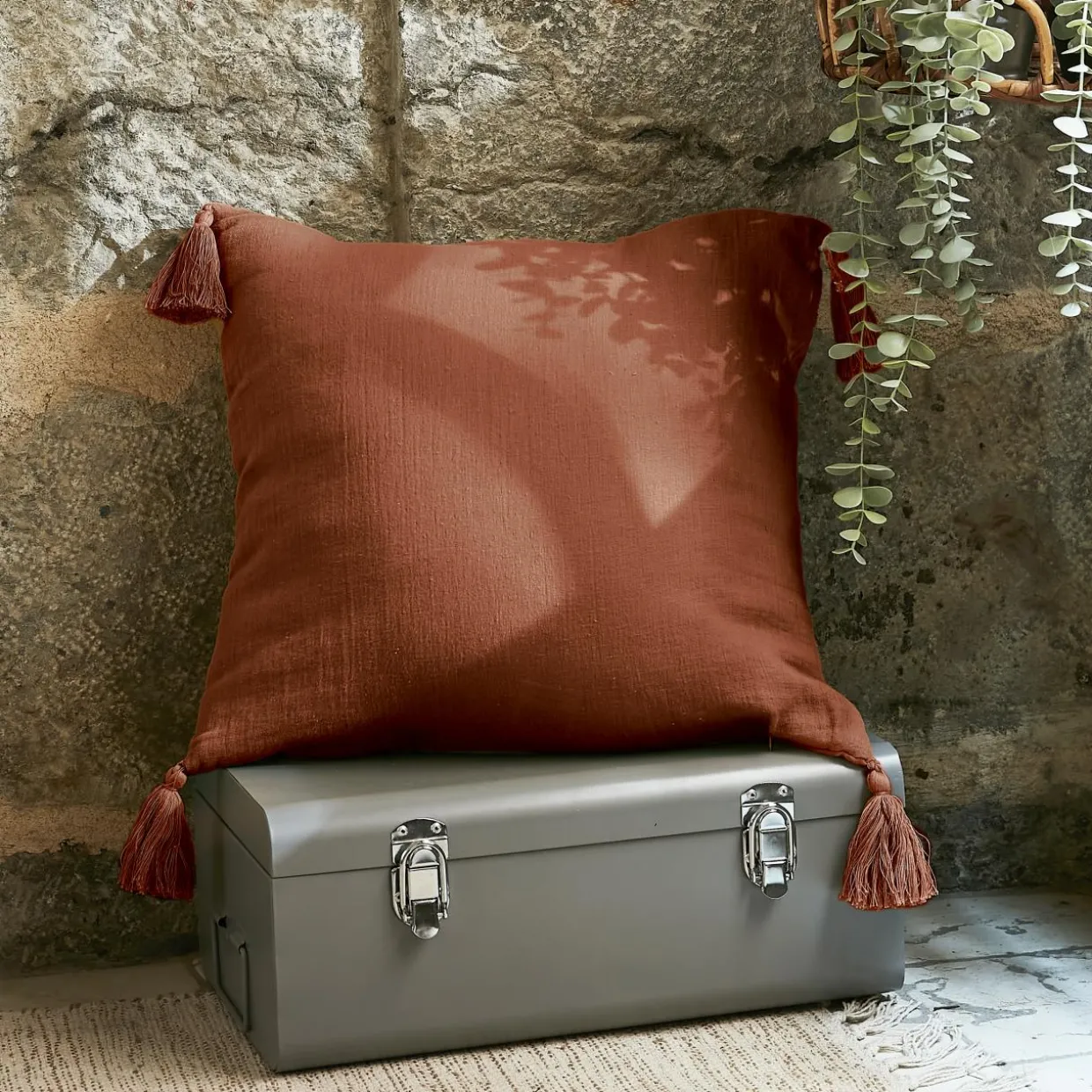 Coussin carré gaze de coton (40 x 40 cm) Gaïa Terracotta