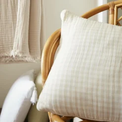 Coussin carré gaze de coton (45 x 45 cm) Gaïa vichy Beige