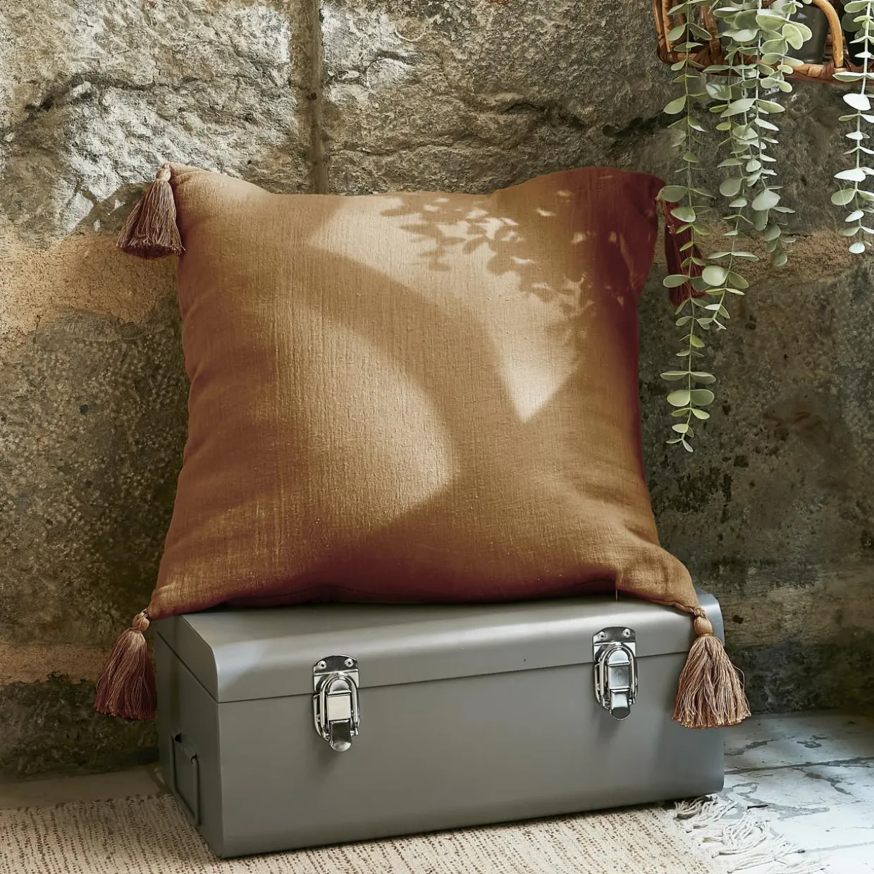 Coussin carré gaze de coton (40 x 40 cm) Gaïa Camel
