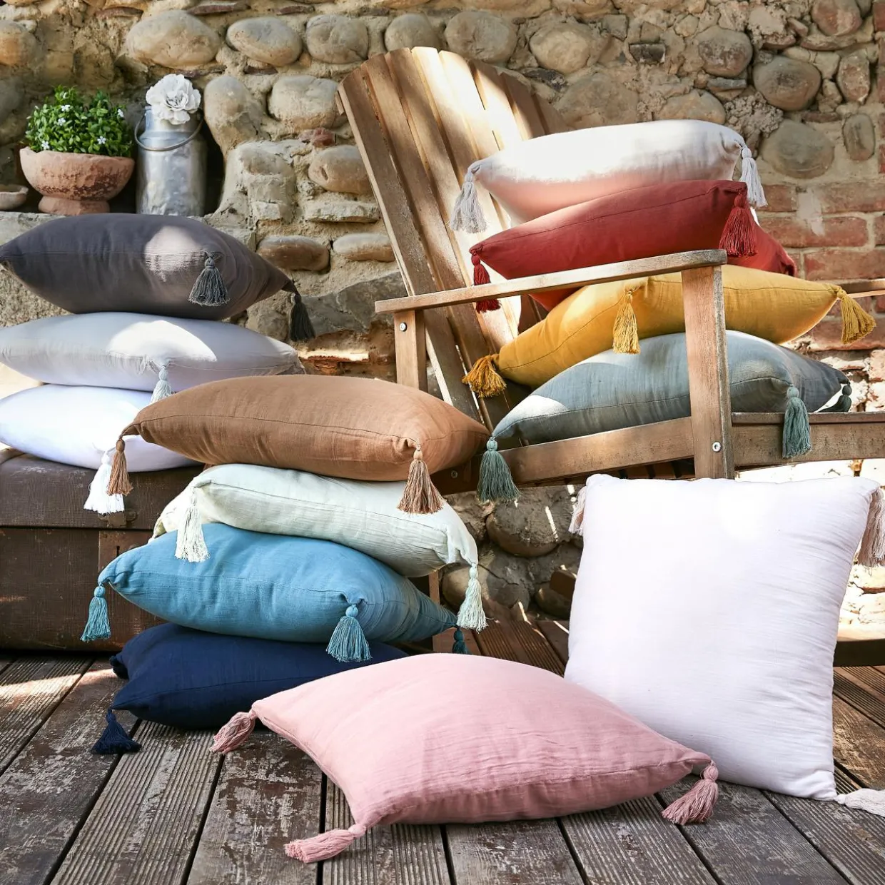 Coussin carré gaze de coton (40 x 40 cm) Gaïa Camel