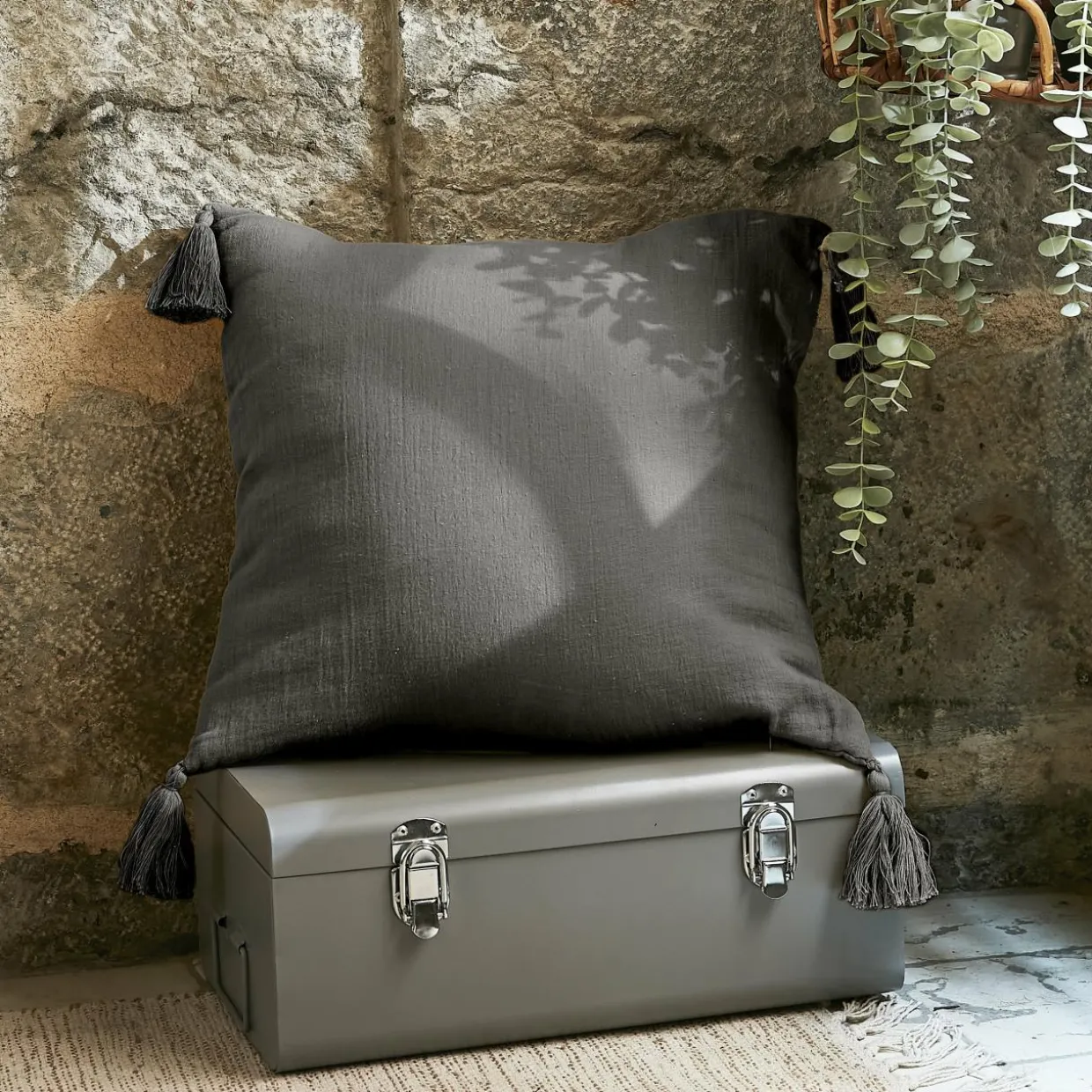 Coussin carré gaze de coton (40 x 40 cm) Gaïa Gris granit