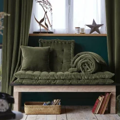 Coussin carré velours de coton (45 x 45 cm) Victor Vert thym