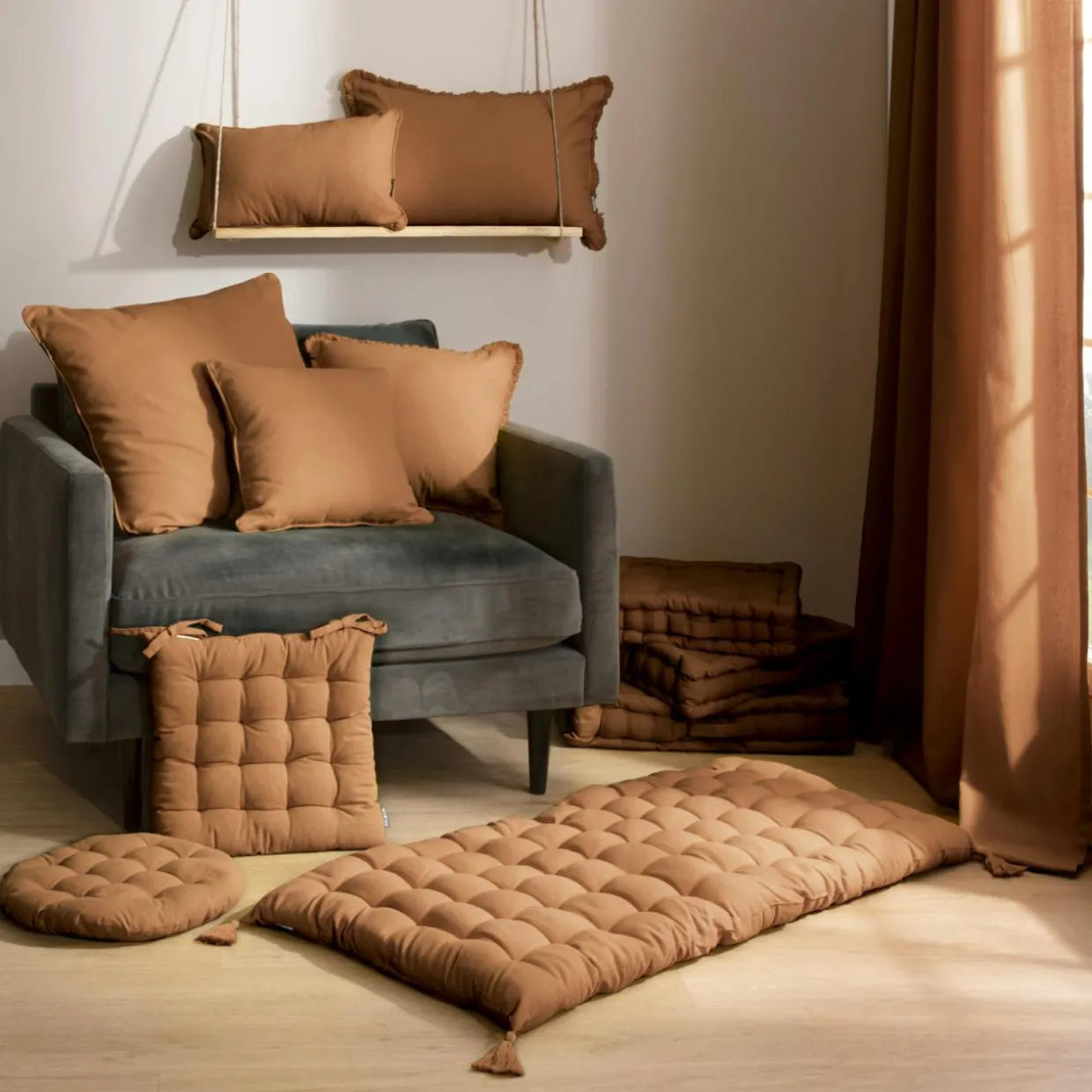 Coussin de chaise carré coton (40 x 40 cm) Pixel Camel