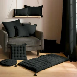Coussin de chaise rond coton (40 cm) Pixel Noir
