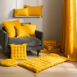 Coussin de sol coton (40 x 40 cm) Pixel Jaune moutarde