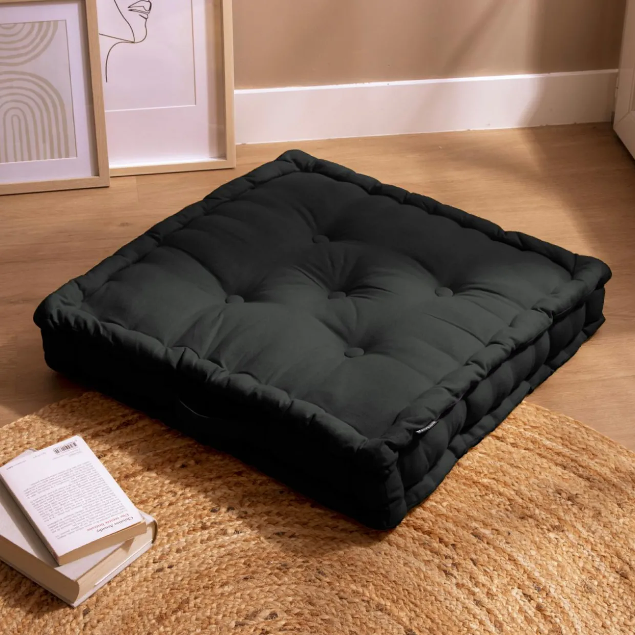 Coussin de sol coton (60 x 60 cm) Pixel Noir