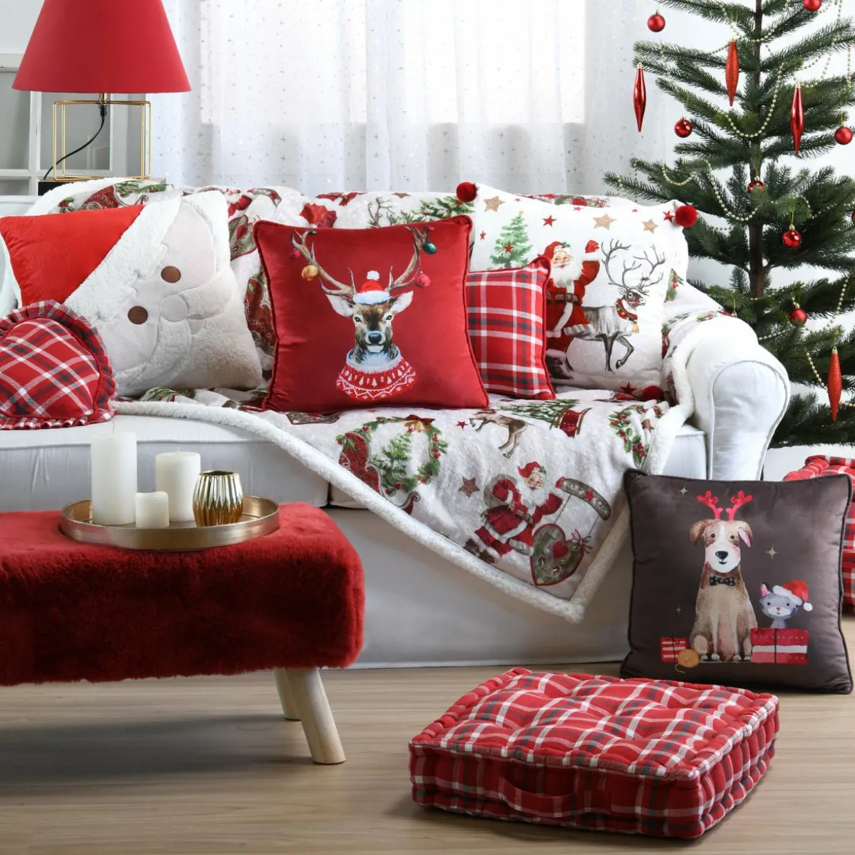 Coussin Noël carré (40 cm) Joyeux Marron chocolat