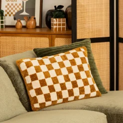 Coussin rectangulaire tufté (38 x 58 cm) Damier Jaune ocre