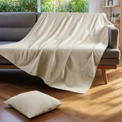Couvre-lit coton tissé (180 x 220 cm) Léa Beige pampa