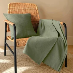 Couvre-lit coton tissé (180 x 220 cm) Léa Vert romarin