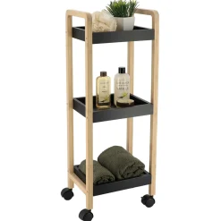 Desserte à roulettes 3 niveaux (H79 cm) Bambou Noir