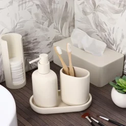 Distributeur à cotons (H17 cm) Japandi Beige