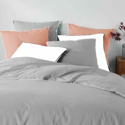 Drap housse coton lavé (160 x 200 cm) Linette Gris