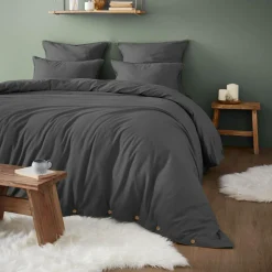 Drap housse flanelle de coton (160 x 200 cm) Nina Gris anthracite