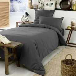 Drap housse flanelle de coton (90 x 190 cm) Théa Gris anthracite