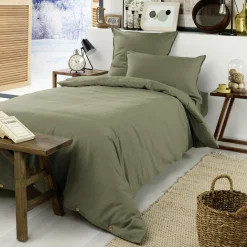 Drap housse flanelle de coton (90 x 200 cm) Nina Vert romarin