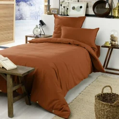 Drap housse flanelle de coton (90 x 190 cm) Théa Terracotta