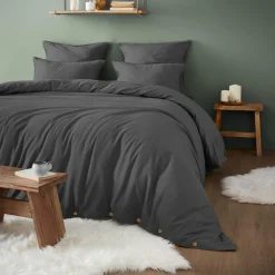 Drap housse flanelle de coton (140 x 190 cm) Théa Gris anthracite