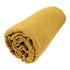 Drap housse gaze de coton (200 x 200 cm) Gaïa Jaune safran