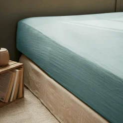Drap housse gaze de coton (160 x 200 cm) Gaïa Bleu canard