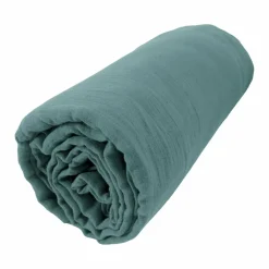 Drap housse gaze de coton (140 x 190 cm) Gaïa Bleu canard