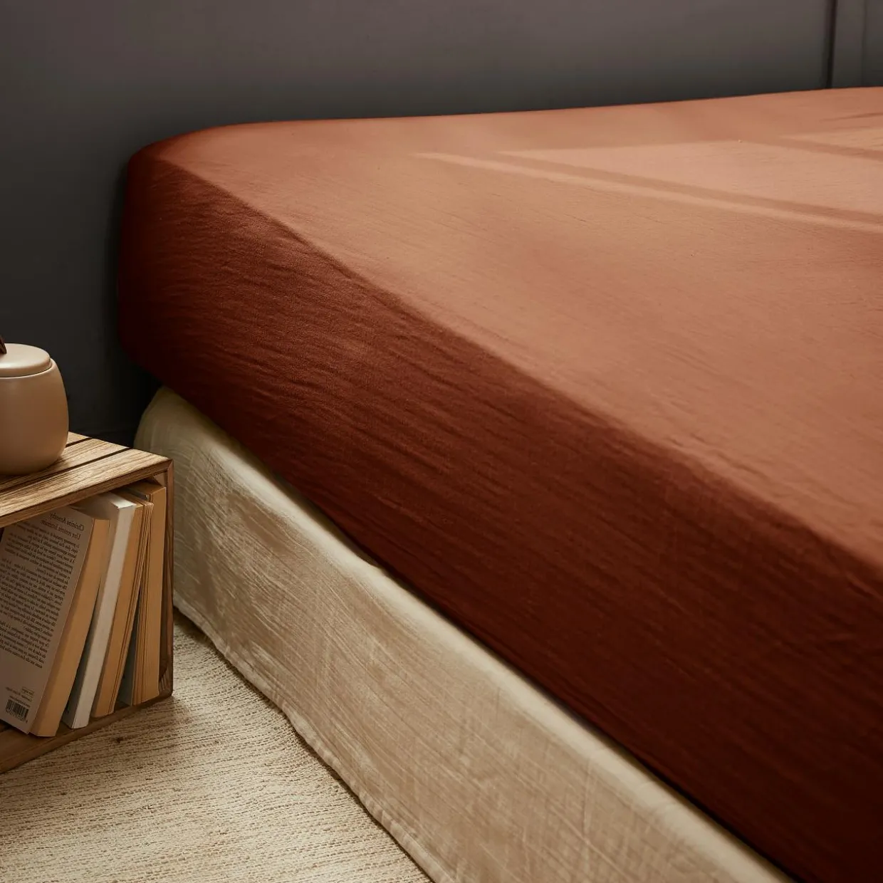 Drap housse gaze de coton (140 x 190 cm) Gaïa Terracotta