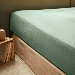 Drap housse gaze de coton (160 x 200 cm) Gaïa Vert eucalyptus