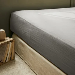 Drap housse gaze de coton (200 x 200 cm) Gaïa Gris granit